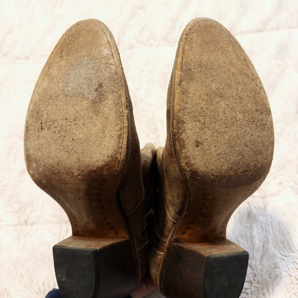 Lucchese Floral Ankle Boots with Buckles - Tan - Picture 4 of 6